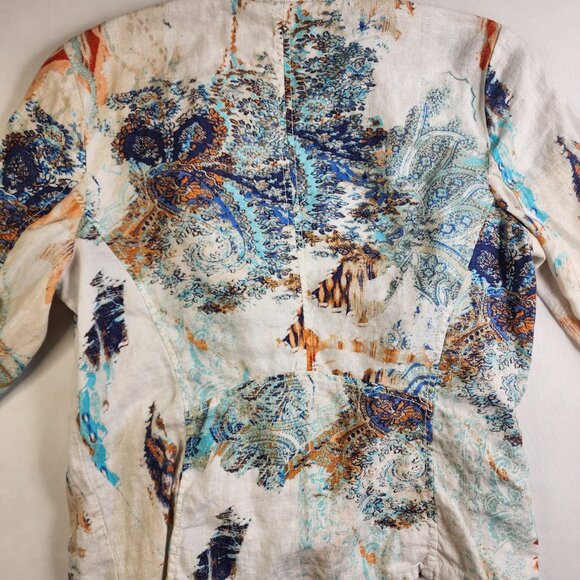 Chicos Women’s Cardigan Size 0 XS White Multi Abstract Open Front Chiffon Dolman - Picture 8 of 13